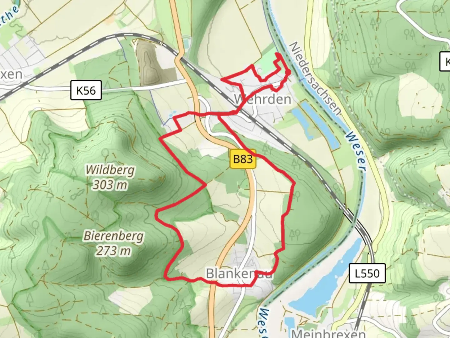 An image depicting the trail Heggeweg and Kirchweg and its surrounding area.