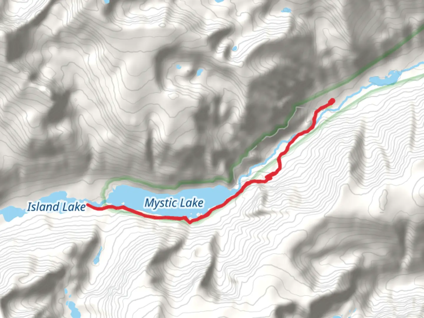 An image depicting the trail Mystic Lake and Island Lake via West Rosebud Trail and its surrounding area.