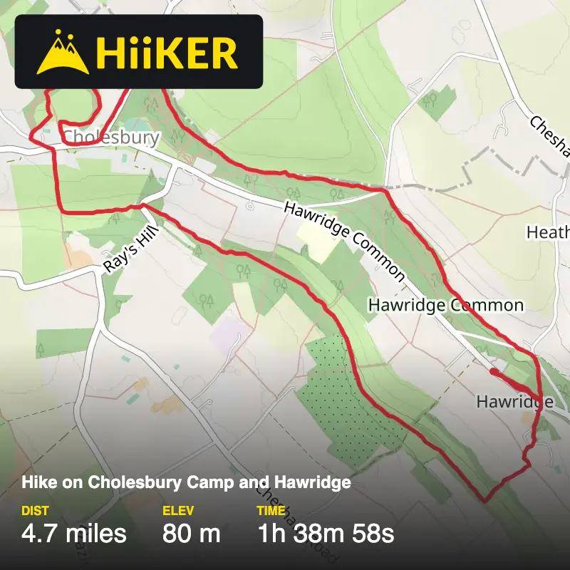 A map preview of the recording Hike on Cholesbury Camp and Hawridge.