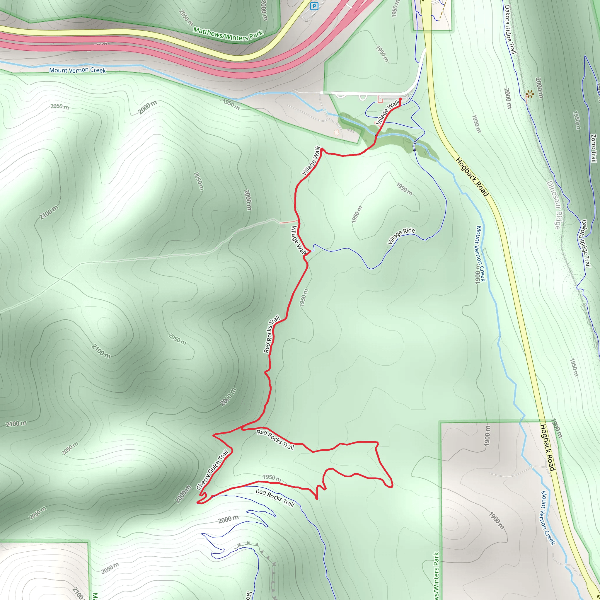 Cherry Gulch and Red Rocks Loop Trail via Village Walk mobile static map