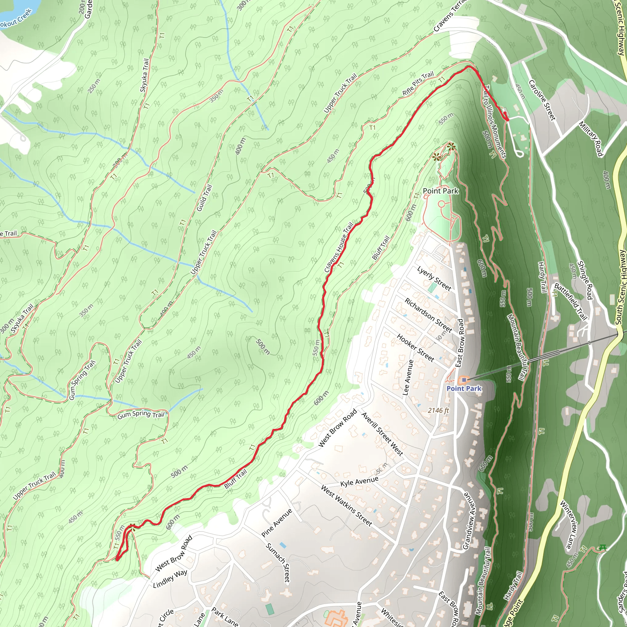 Bluff Trail and Cravens House Trail mobile static map