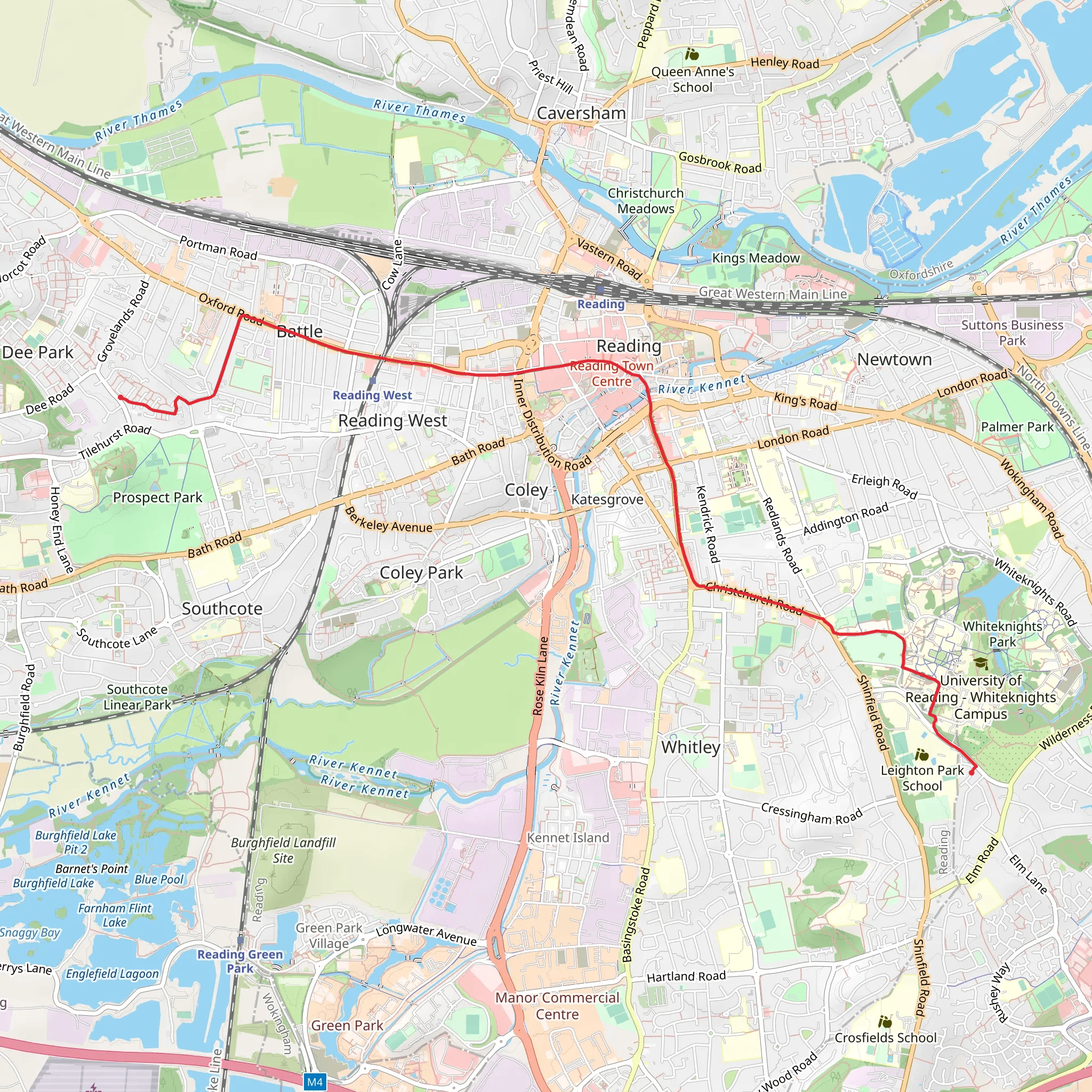 Reading West to Earley Walk mobile static map