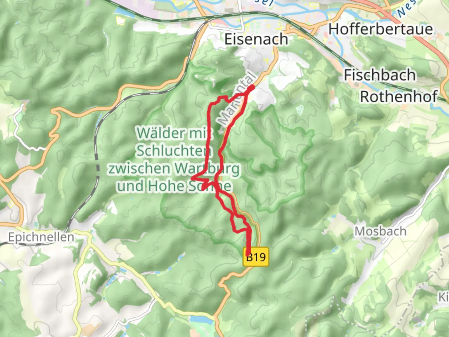 An image depicting the trail Knöpfelsteiche via Drachenschulcht and Wichmannpromenade and its surrounding area.