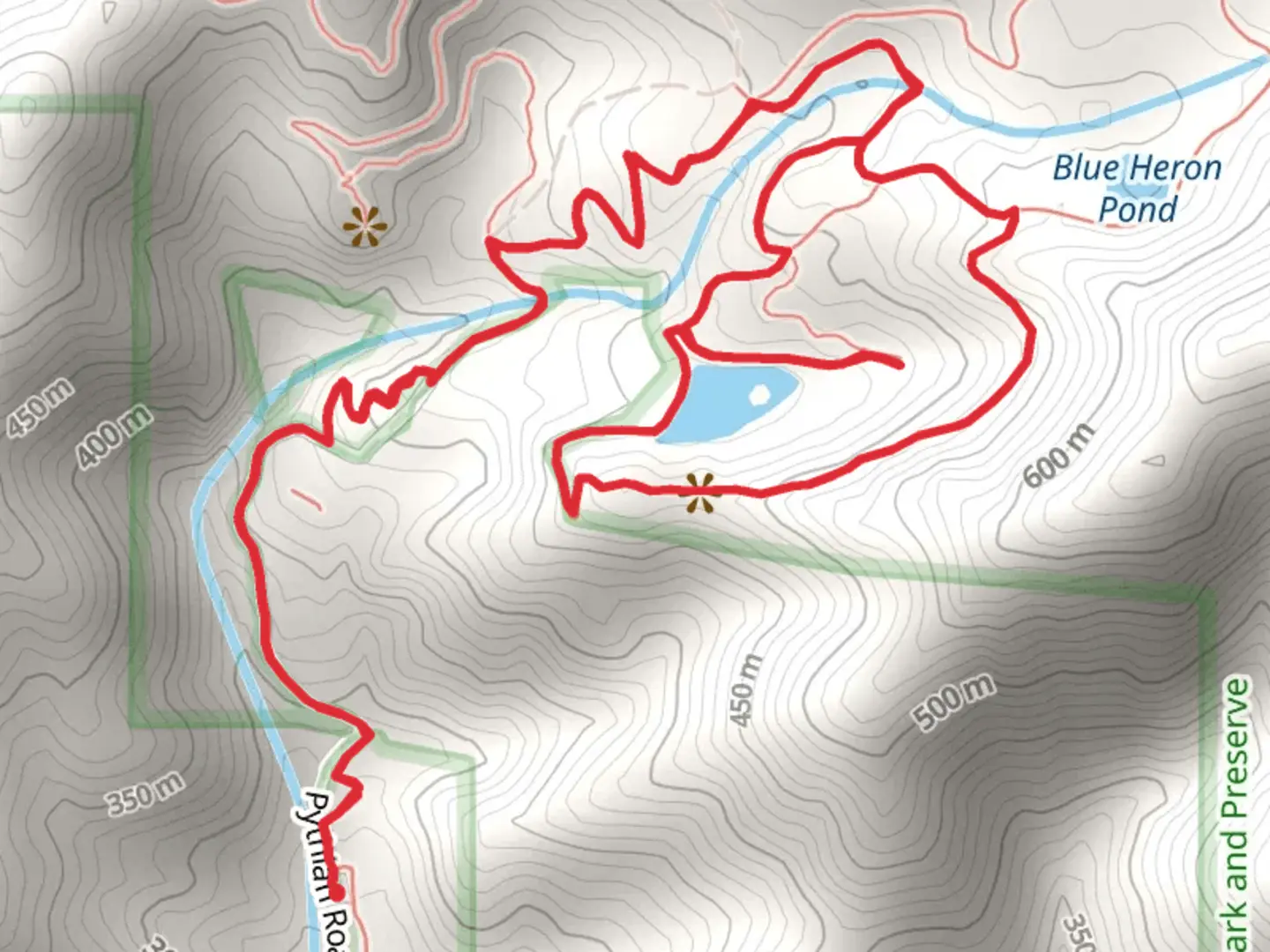 An image depicting the trail Merganser Pond Loop and its surrounding area.