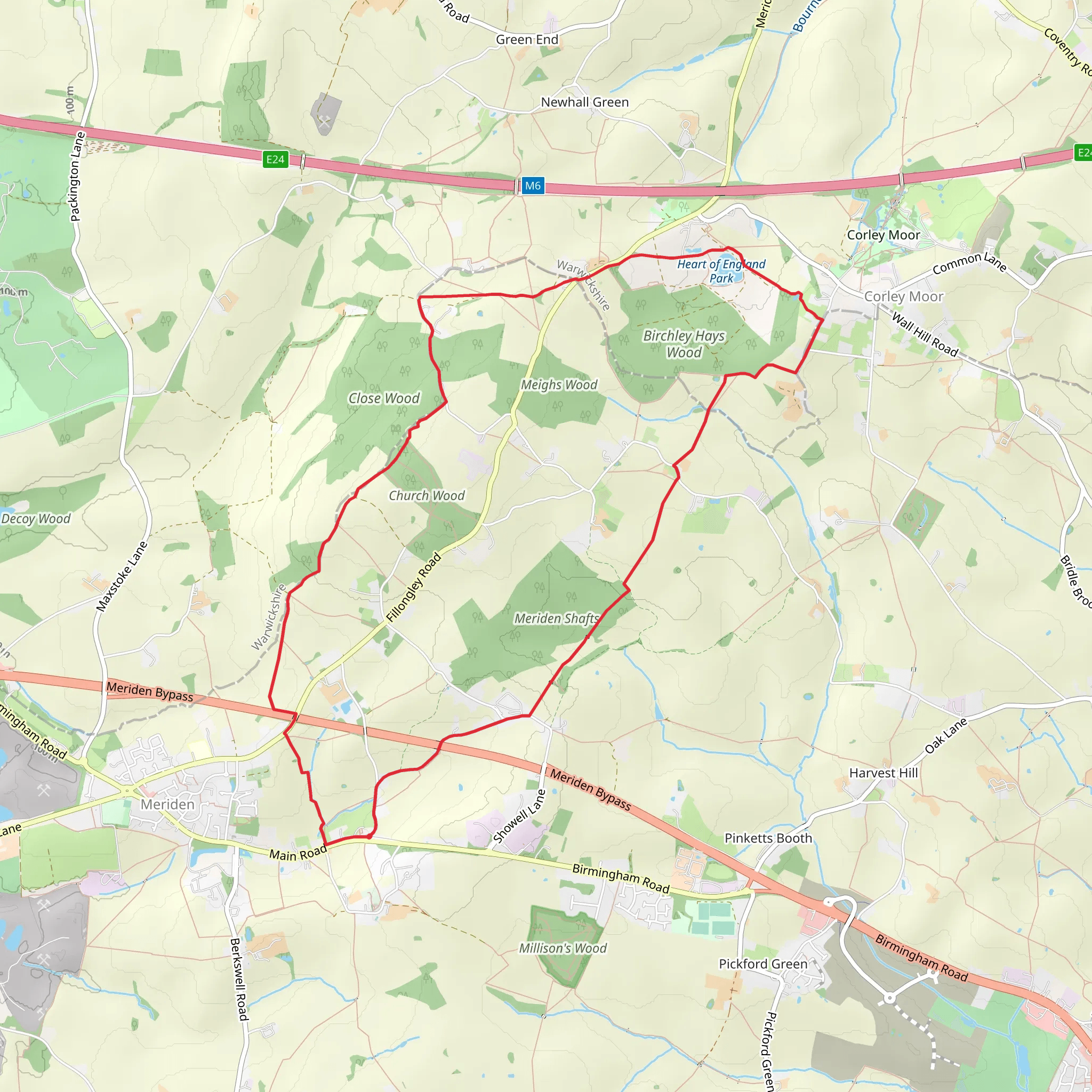 Meriden Shafts and Birchley Hays Wood Loop mobile static map