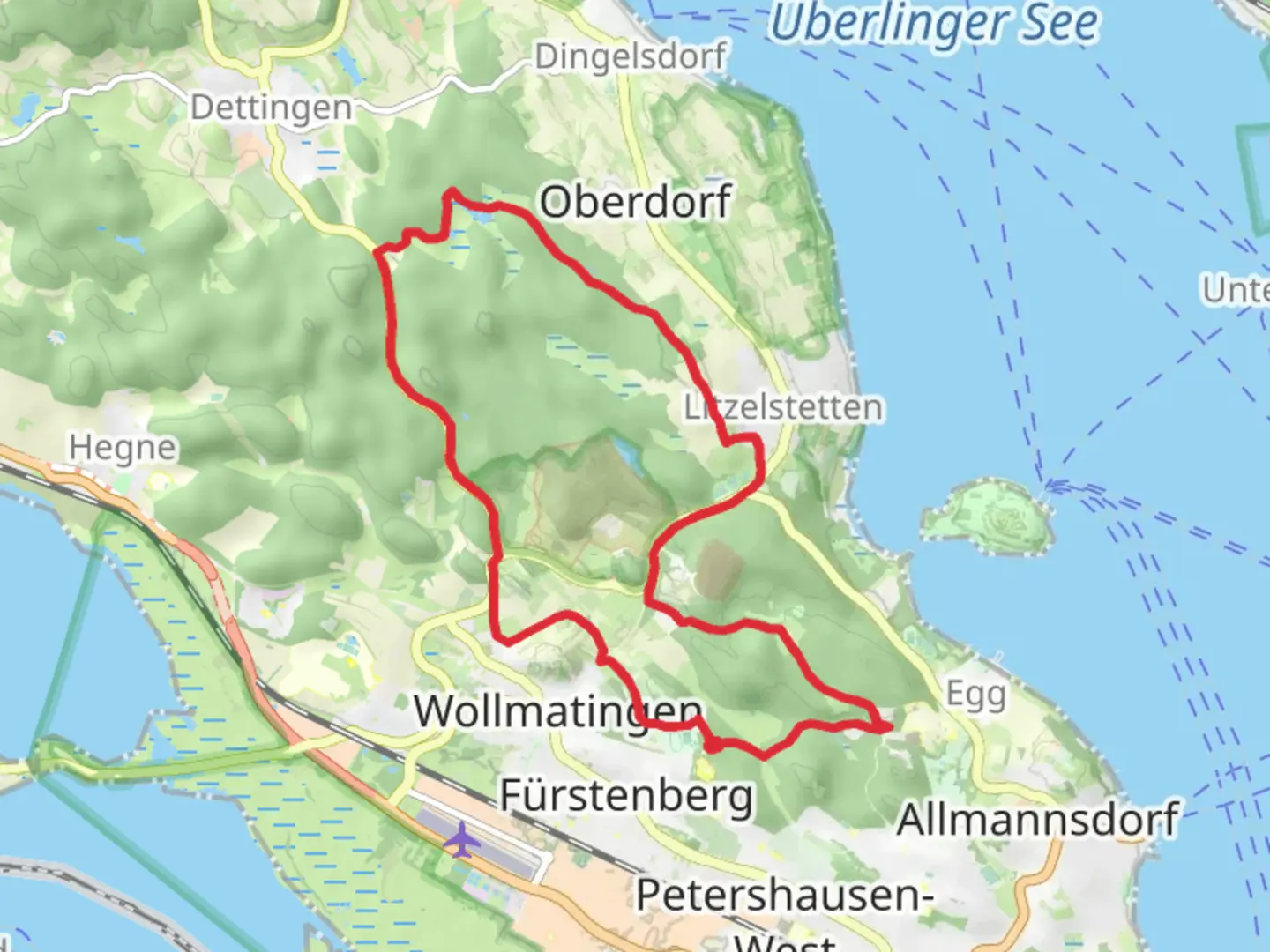 An image depicting the trail Riesenberg and Litzelstetten Loop and its surrounding area.