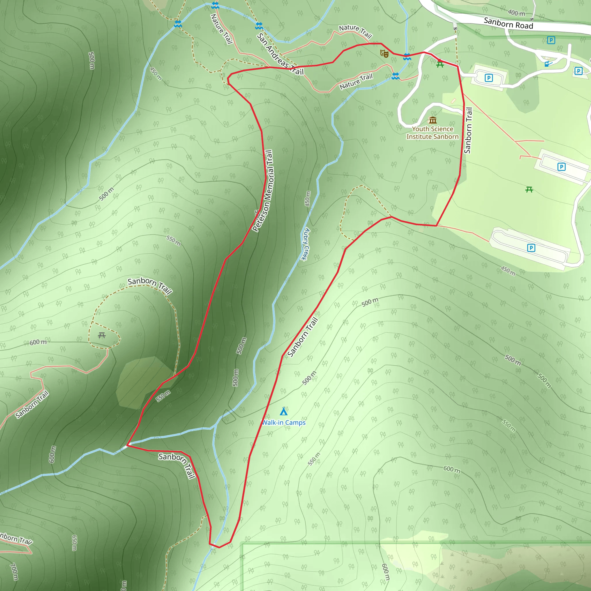 San Andreas, Peterson Memorial and Sanborn Loop Trail mobile static map