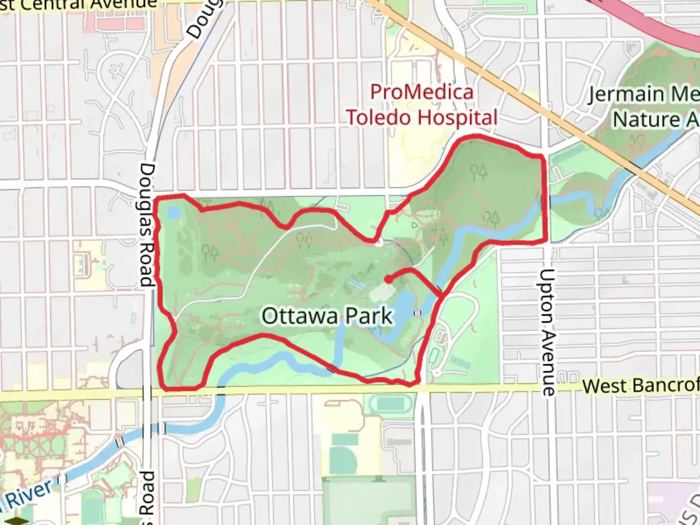 An image depicting the trail Ottawa Park Loop Trail and its surrounding area.