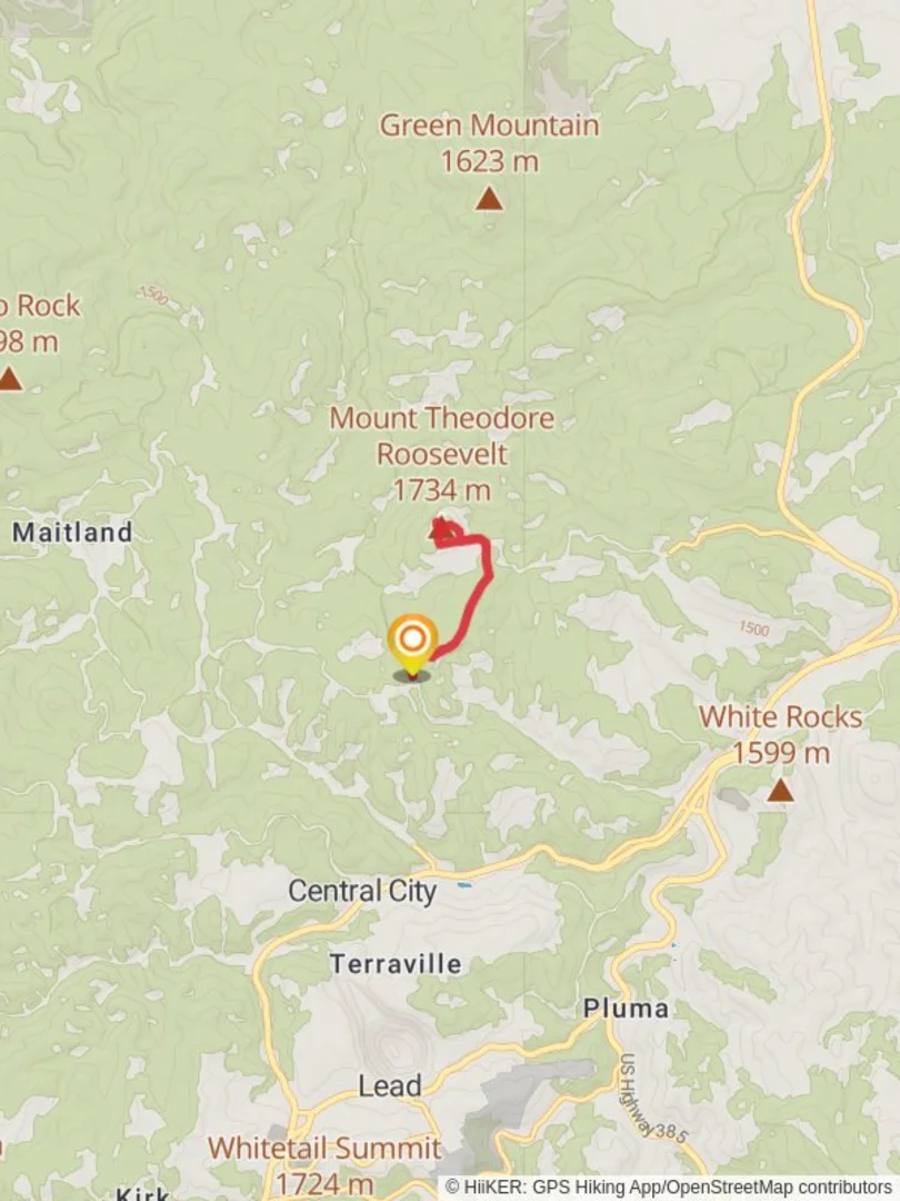 An image depicting the trail Mount Theodore Roosevelt from Tetro Rock Road and its surrounding area.