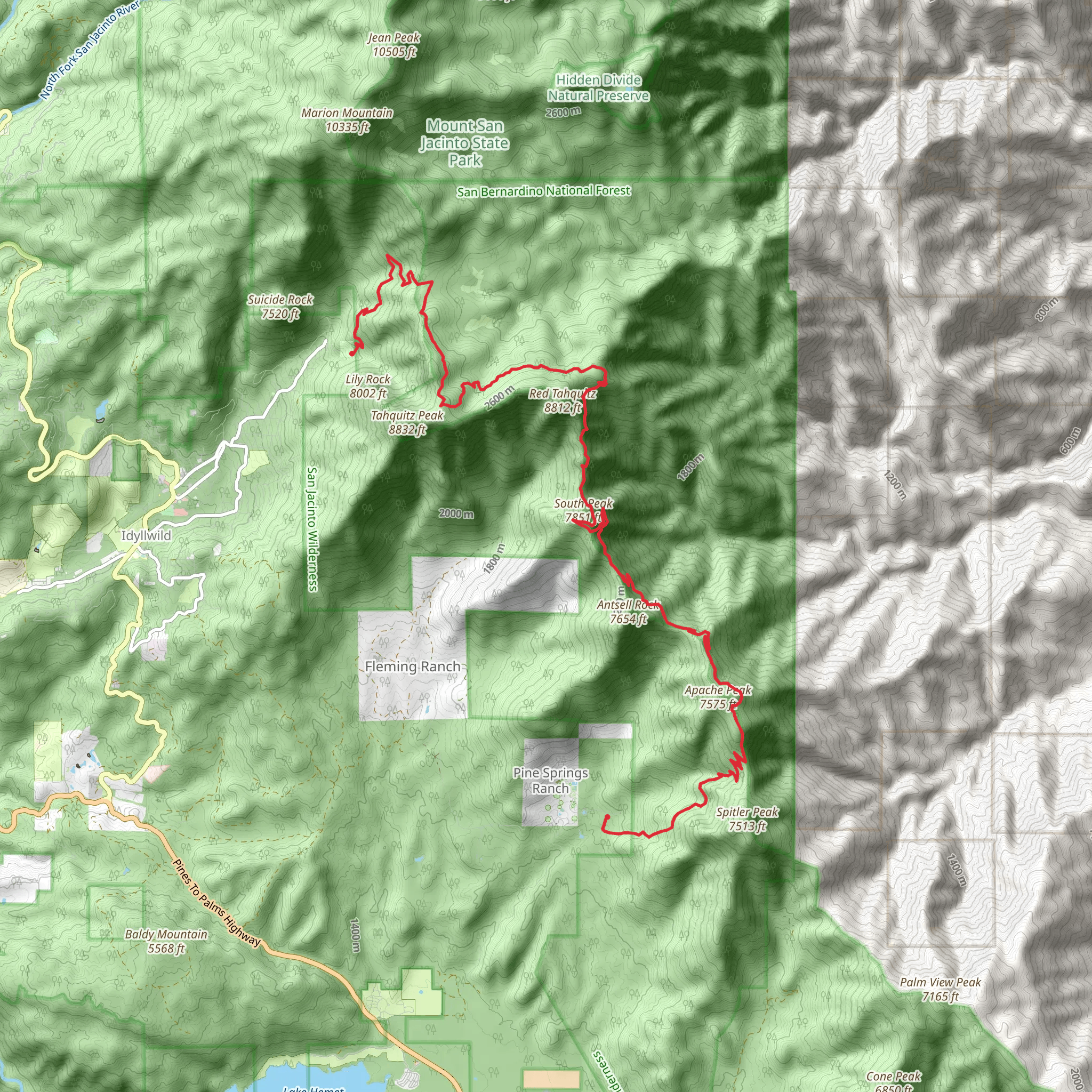South Peak and Apache Peak via Pacific Crest Trail mobile static map