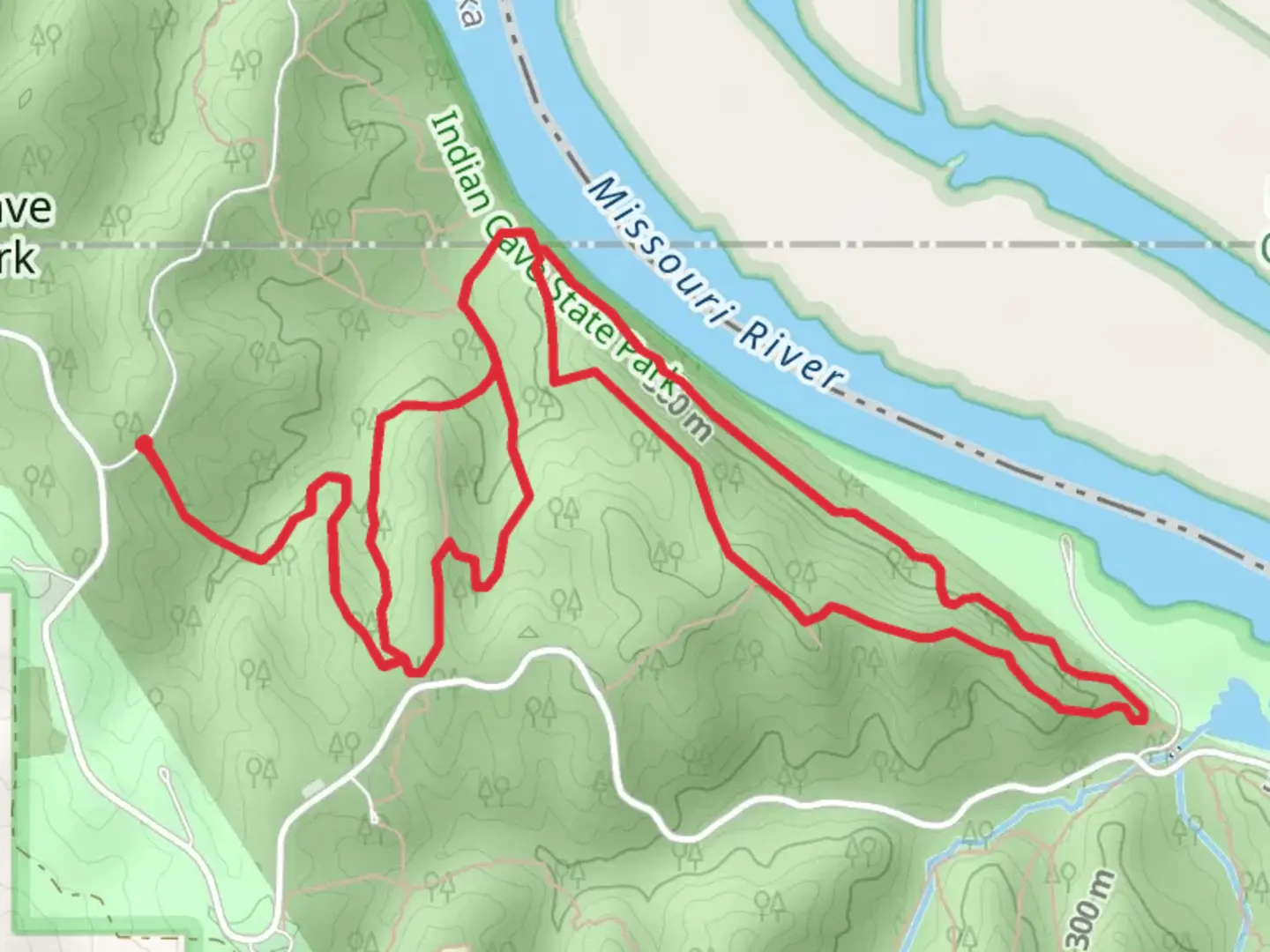 An image depicting the trail Indian Cave State Park Loop and its surrounding area.
