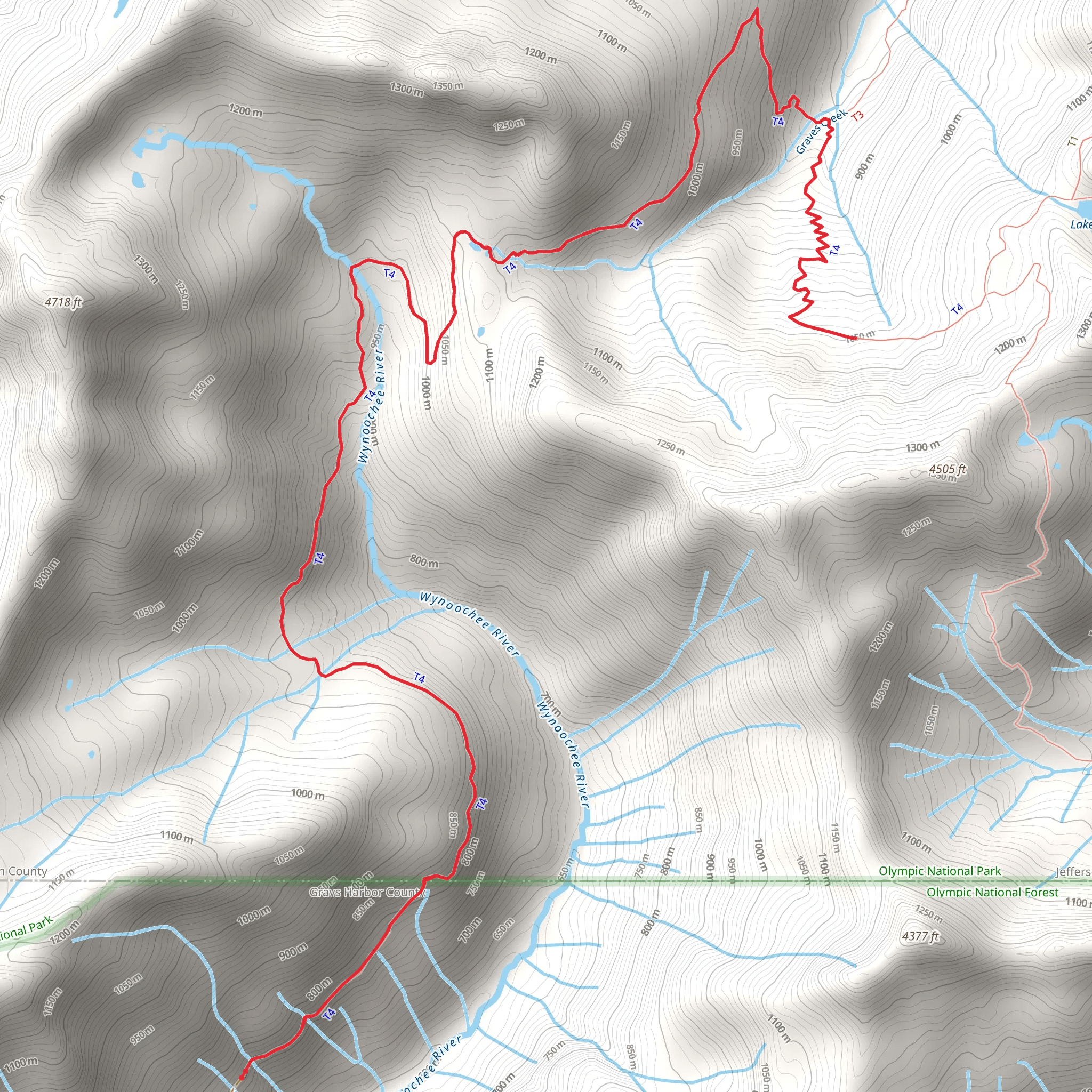 Wynoochee Pass and Sundown Lake Trail mobile static map