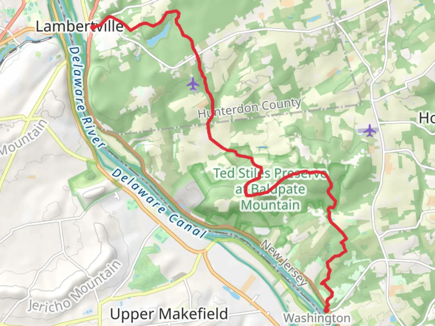 An image depicting the trail Red Dot, Baldpate Mountain and Rockhopper Loop Trail and its surrounding area.