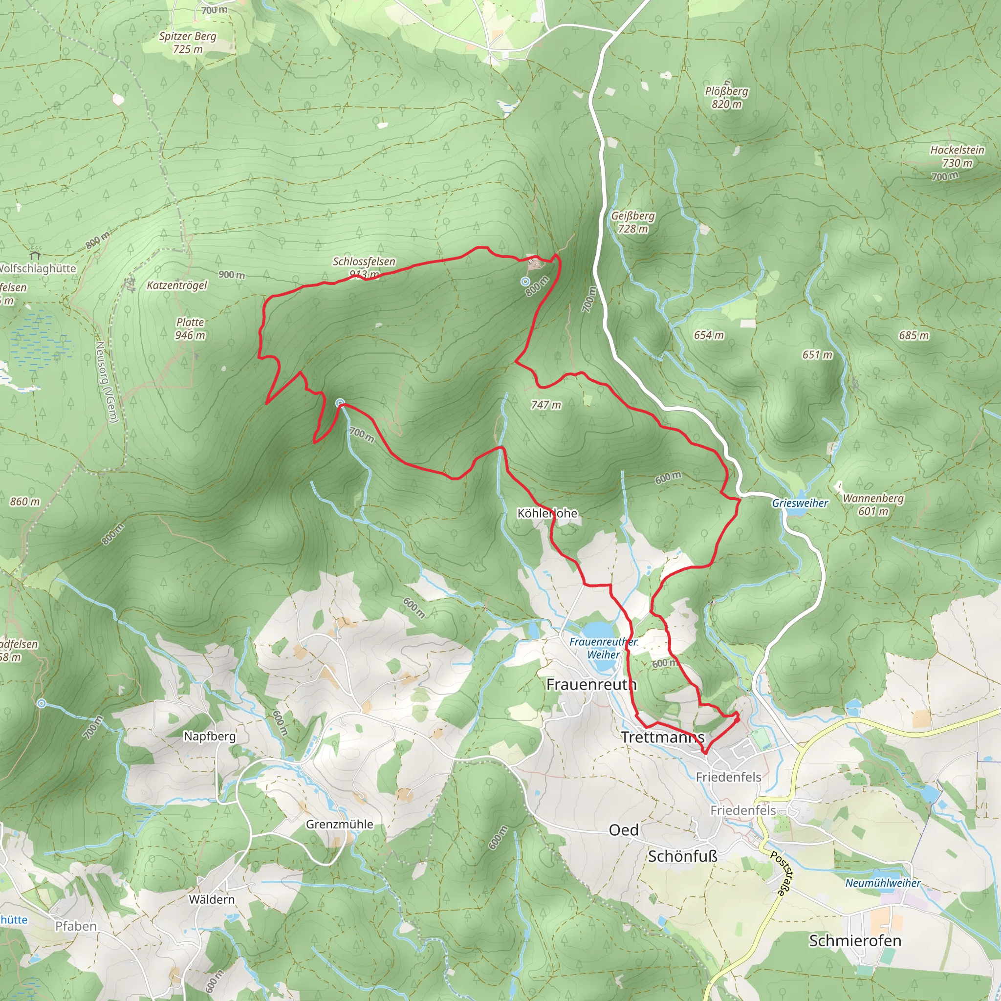 Friedenfels Loop via Platte and Frauenreuther Weiher mobile static map