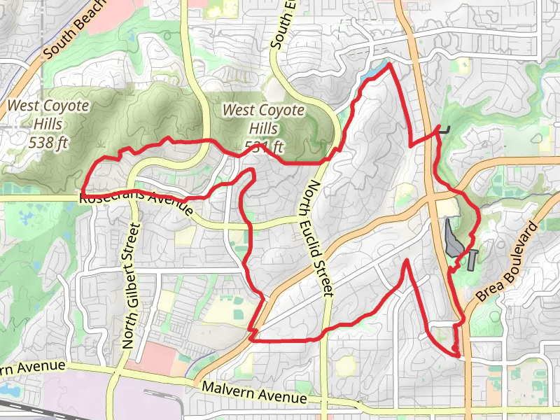 Hiltscher Park, Rosecrans, Nora Kuttner and Brea Dam Loop Trail