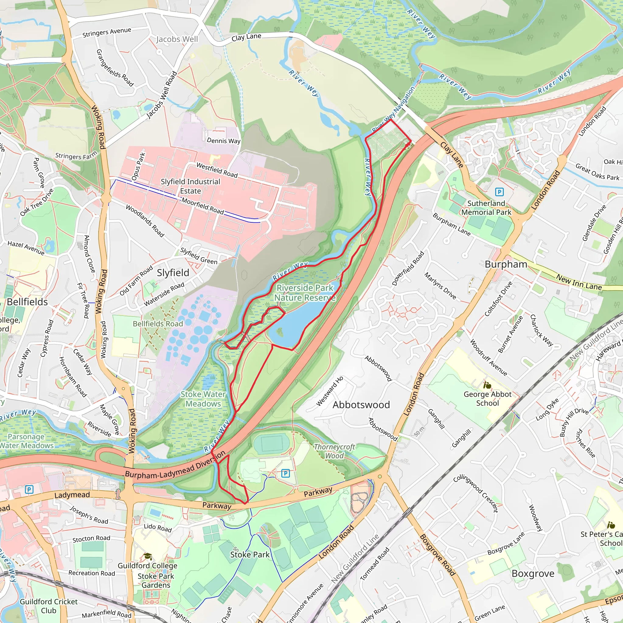 Riverside Nature Reserve and Stoke Lock Loop mobile static map