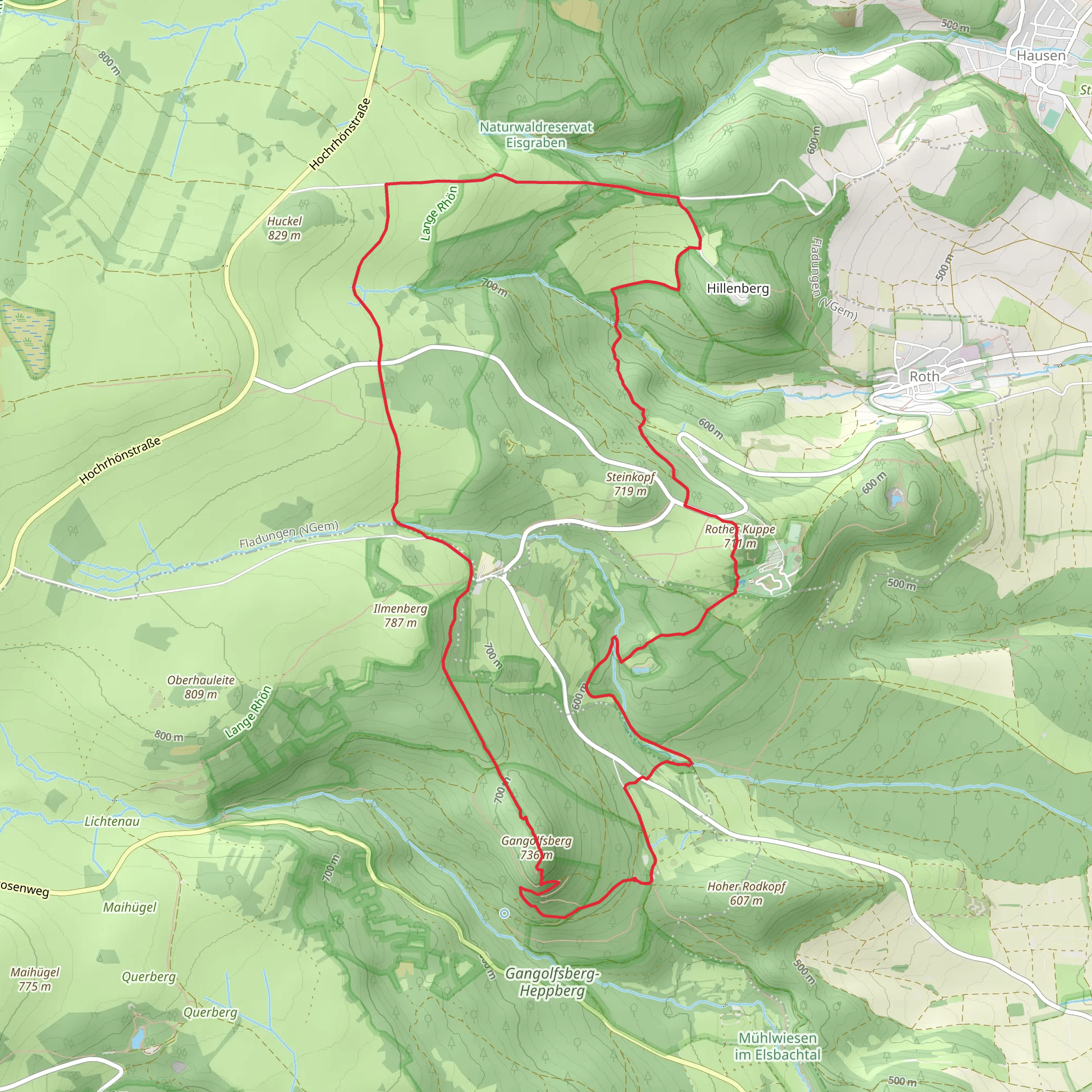 Gangolfsberg via Buchoniarundweg and Rhoen Rundweg Loop mobile static map