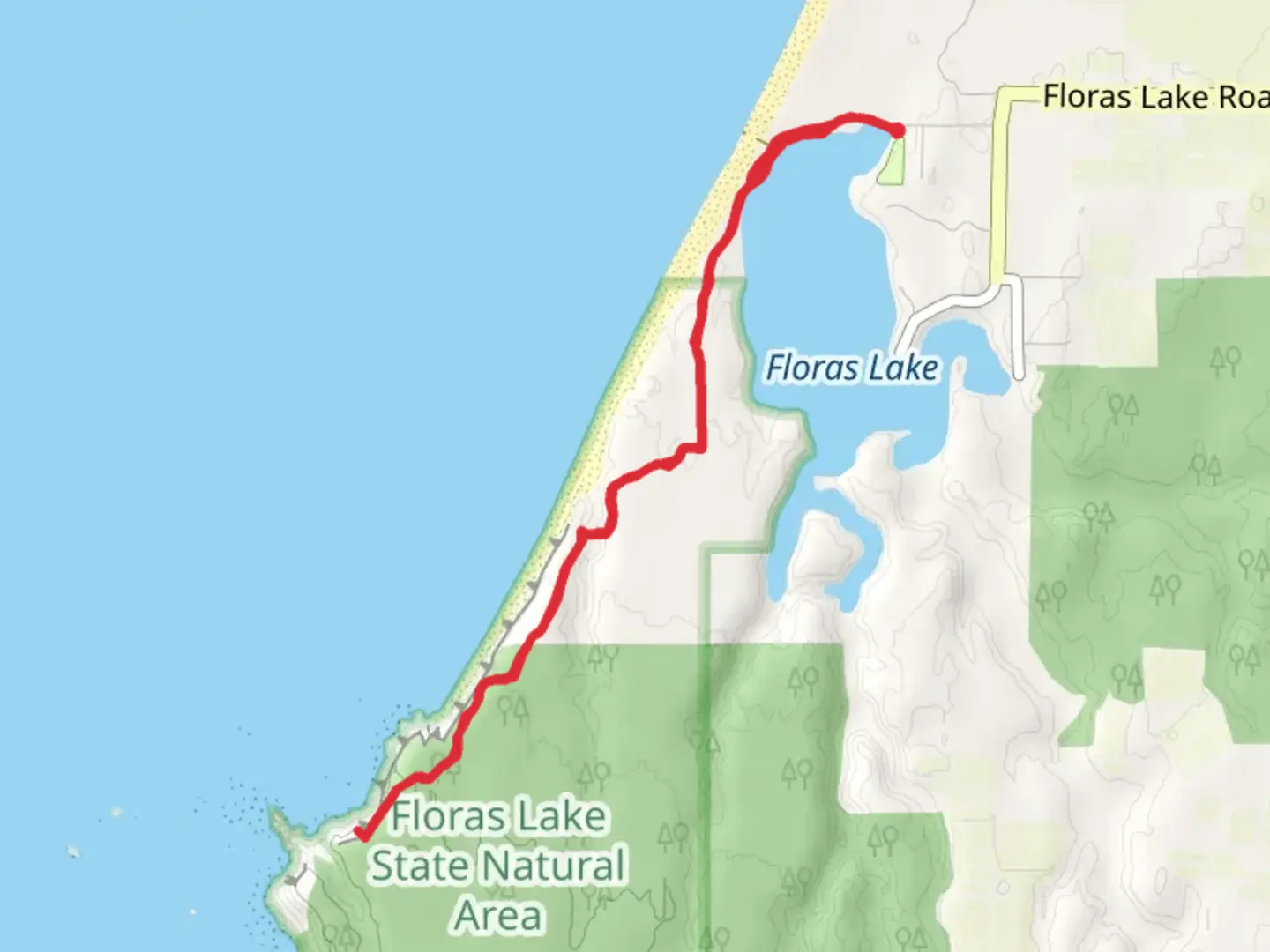An image depicting the trail Floras Lake Trail and its surrounding area.