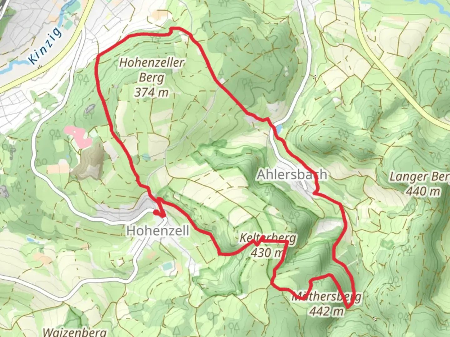 An image depicting the trail Hohenzell - Rundweg 4 and its surrounding area.