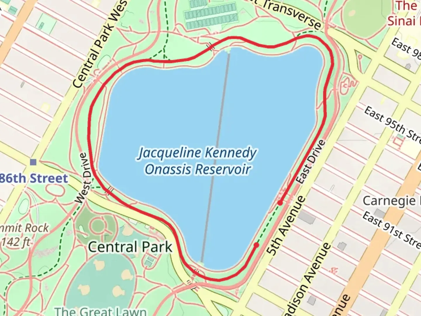 An image depicting the trail Jacqueline Kennedy Onassis Reservoir Loop and its surrounding area.