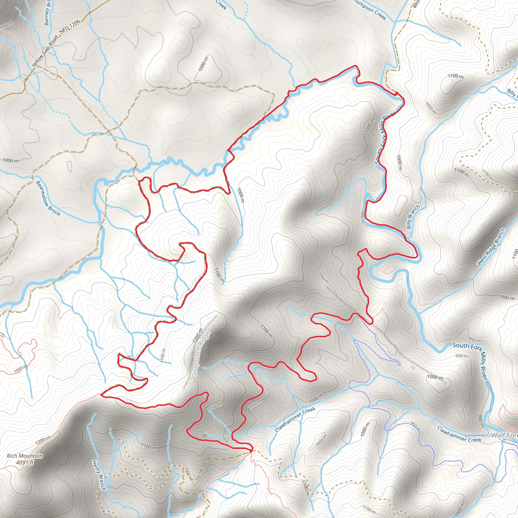 South Fork Mills River and Pink Beds Connector Loop mobile static map