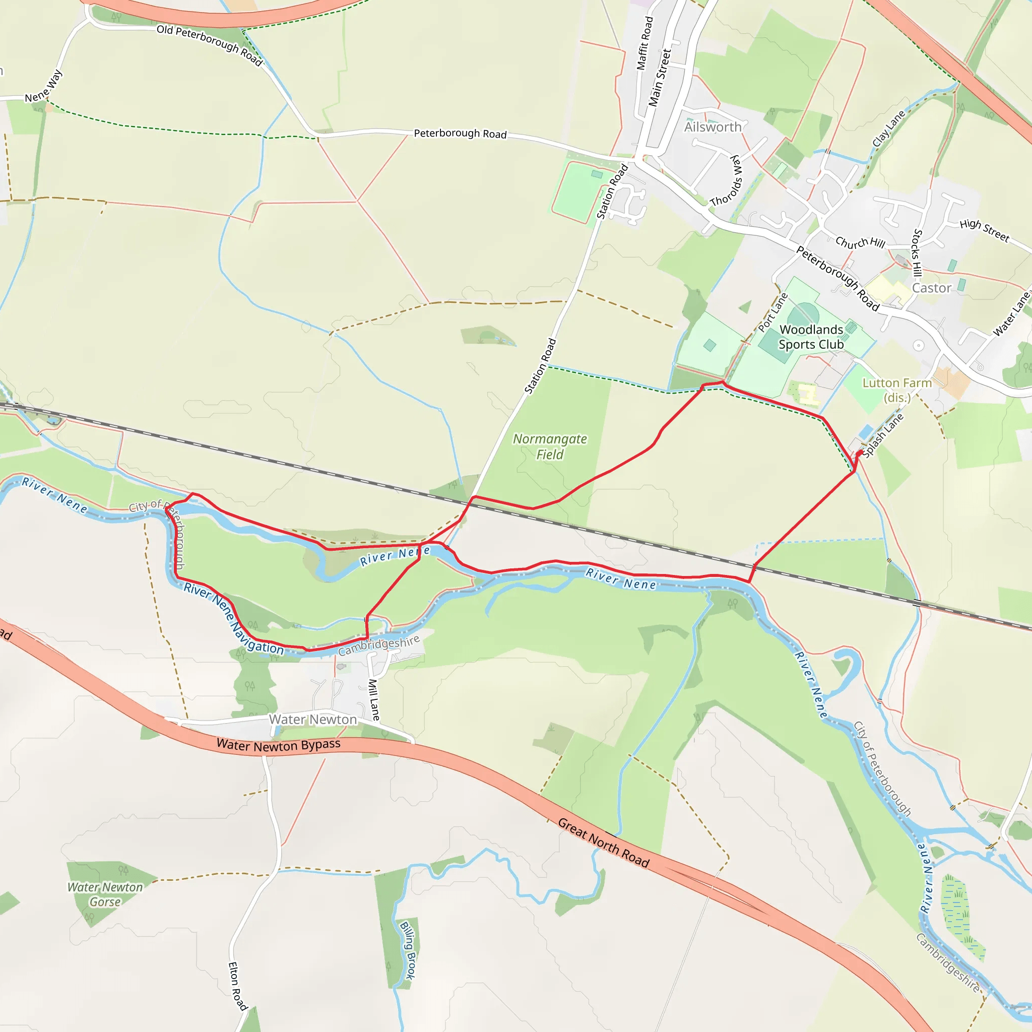 Roman Normangate Field and River Nene Lock Loop mobile static map