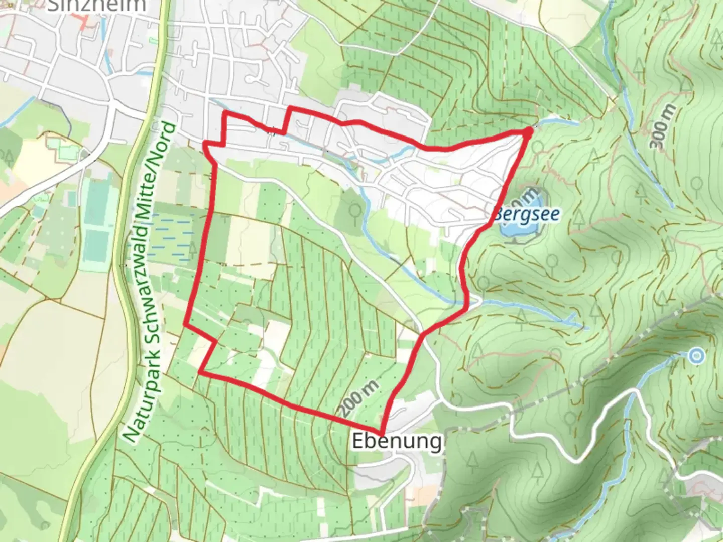 An image depicting the trail Ebenung Roteweg and Bergsee Grotte Loop and its surrounding area.