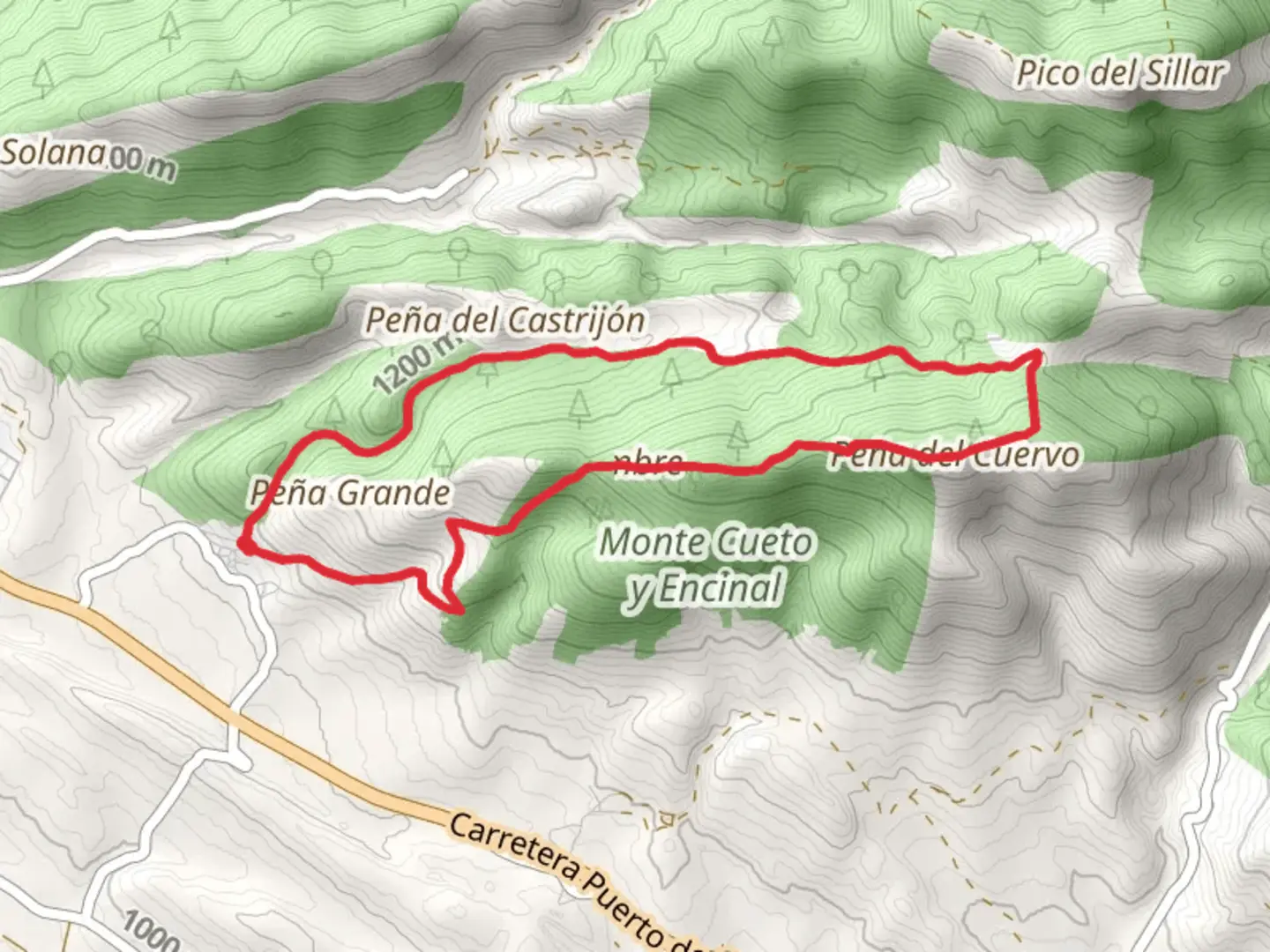 An image depicting the trail Route through the Pinar de Villares SL LE 6 and its surrounding area.