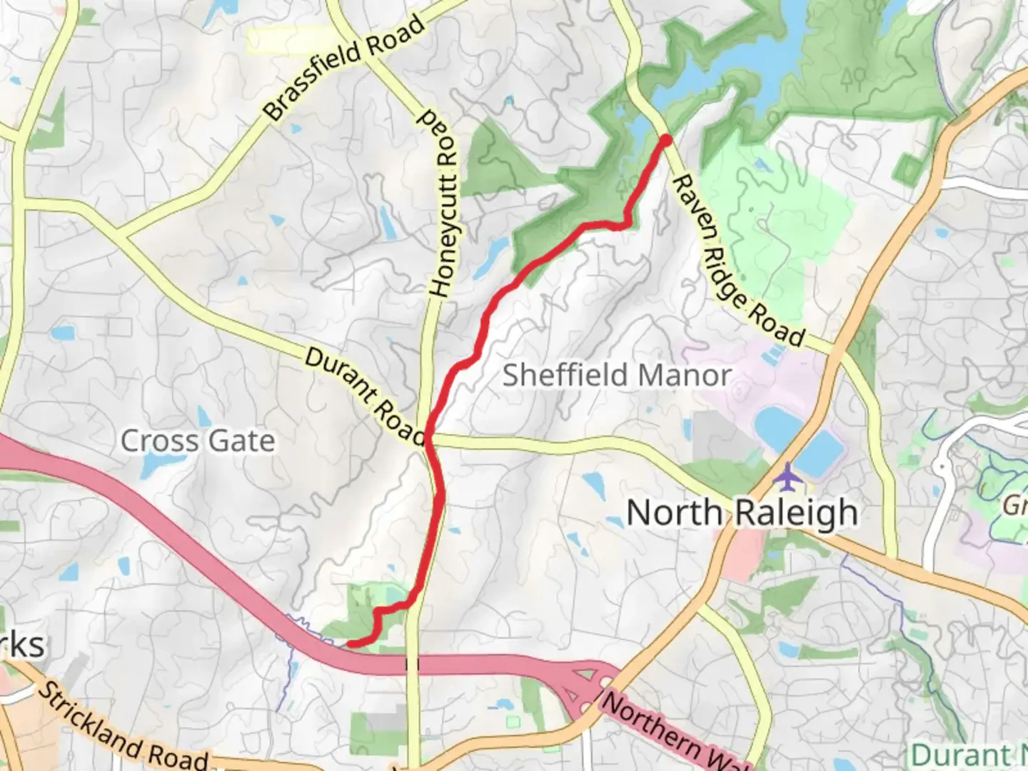 An image depicting the trail Honeycutt Creek Greenway and its surrounding area.
