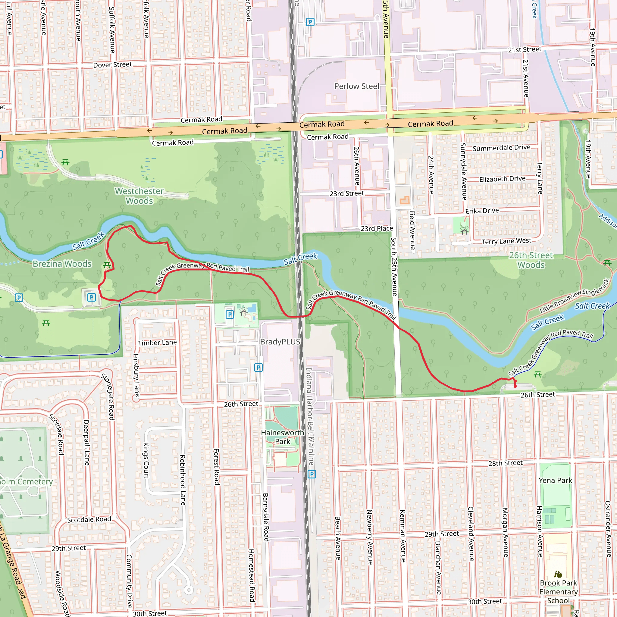 Salt Creek Greenway Red Paved Trail - Short mobile static map