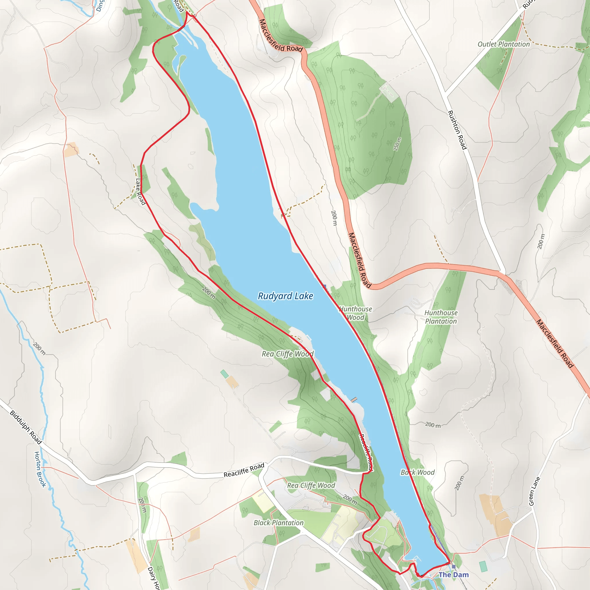 Rudyard Lake and Rea Cliffe Wood Loop mobile static map