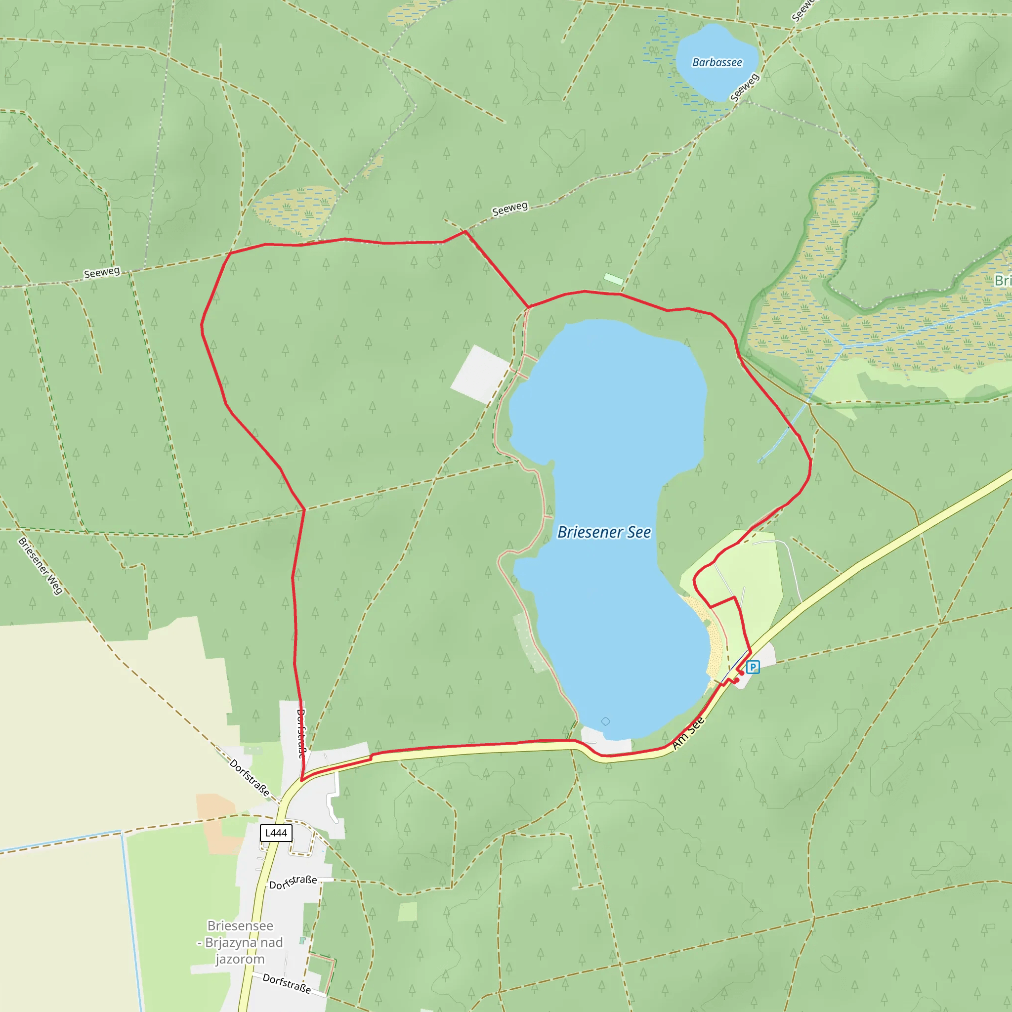 Briesener See via Rundwanderweg Briesener See and Wanderweg Luebben Goyatz mobile static map
