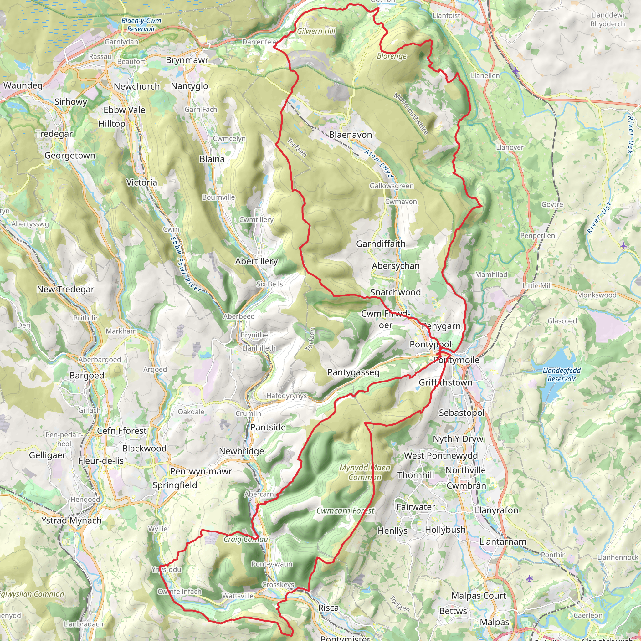 Two Loops in Torfaen mobile static map