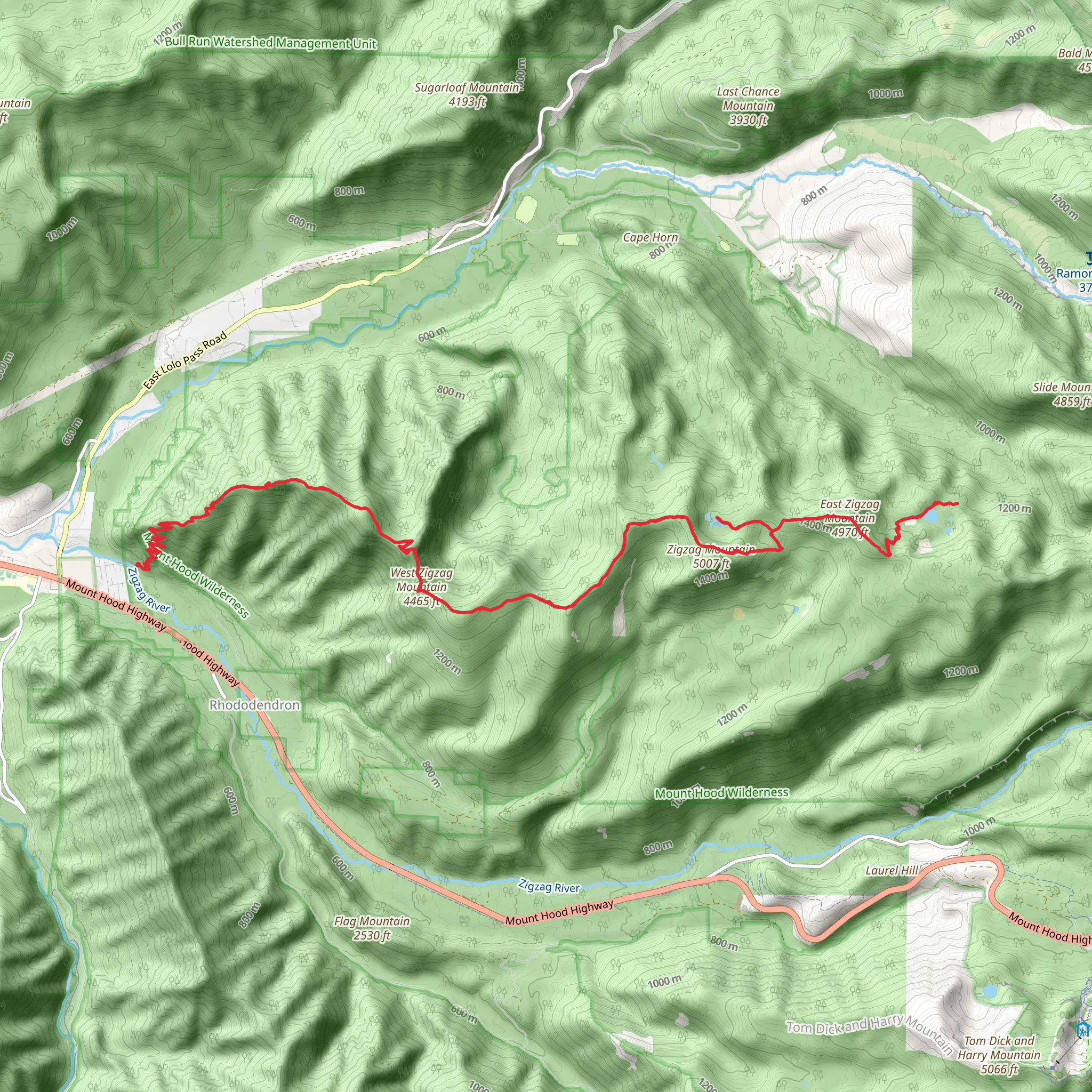 Burnt Lake, Cast Lake and Zigzag Mountain Trail mobile static map