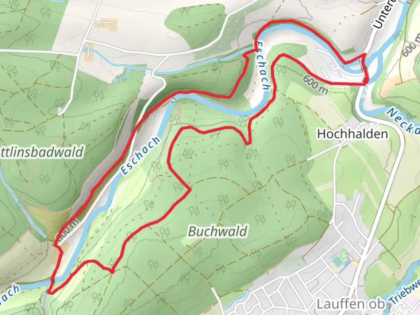 An image depicting the trail Eschach Streamside Loop - Hochhalden and its surrounding area.