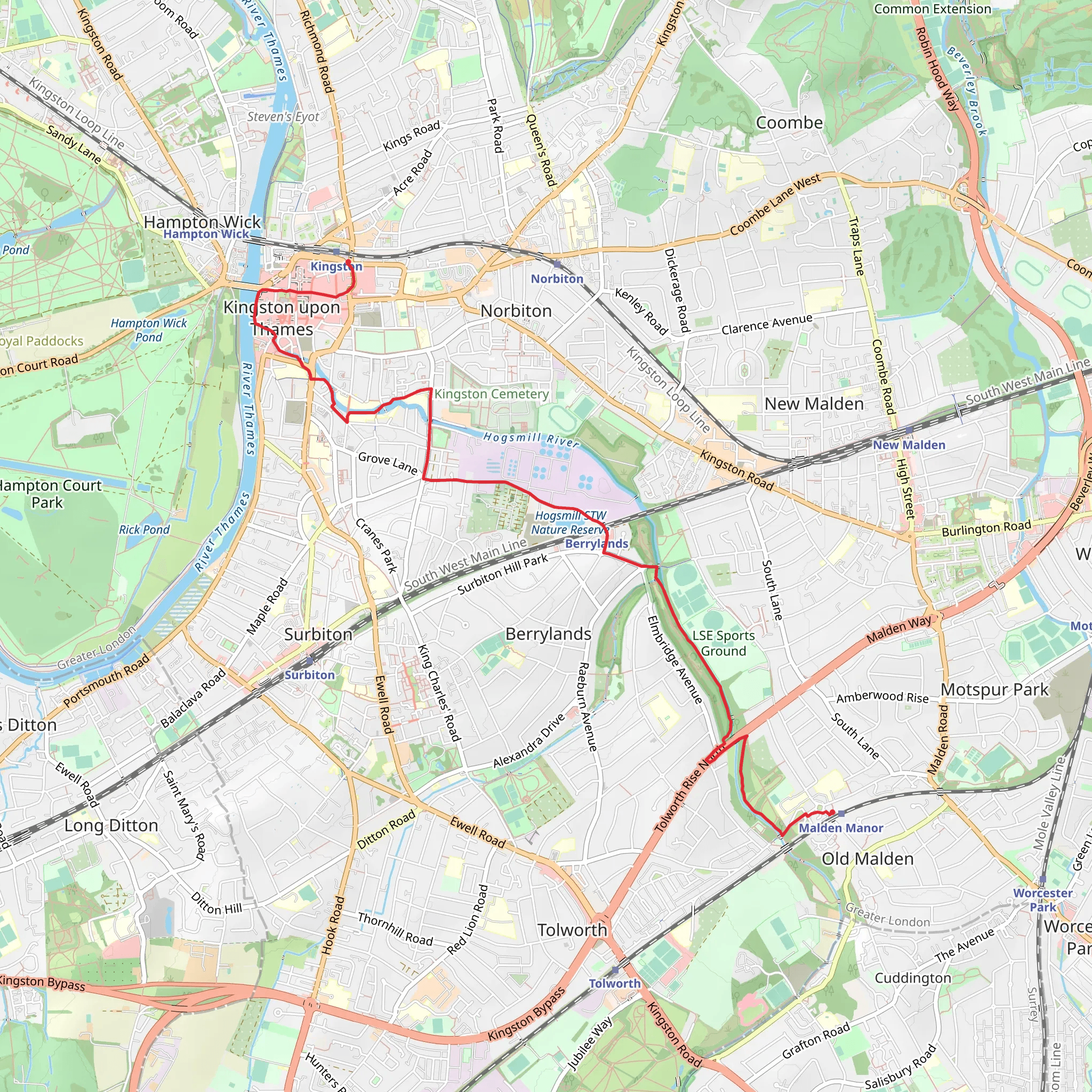 Malden Manor to Kingston Walk mobile static map
