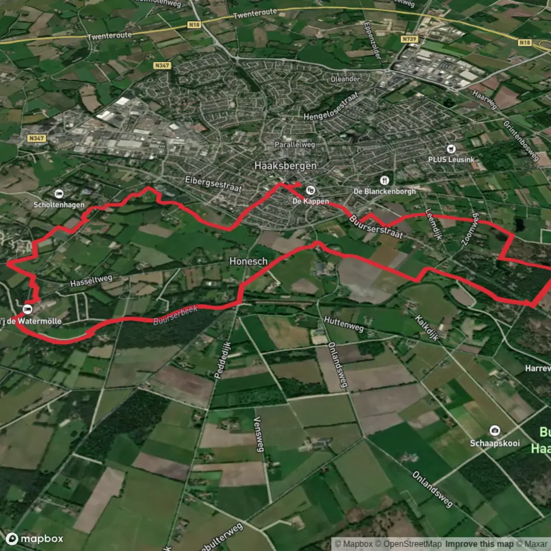 An image depicting the trail Bergingsvijver via Haaksbergen and Schipbeekpad and its surrounding area.