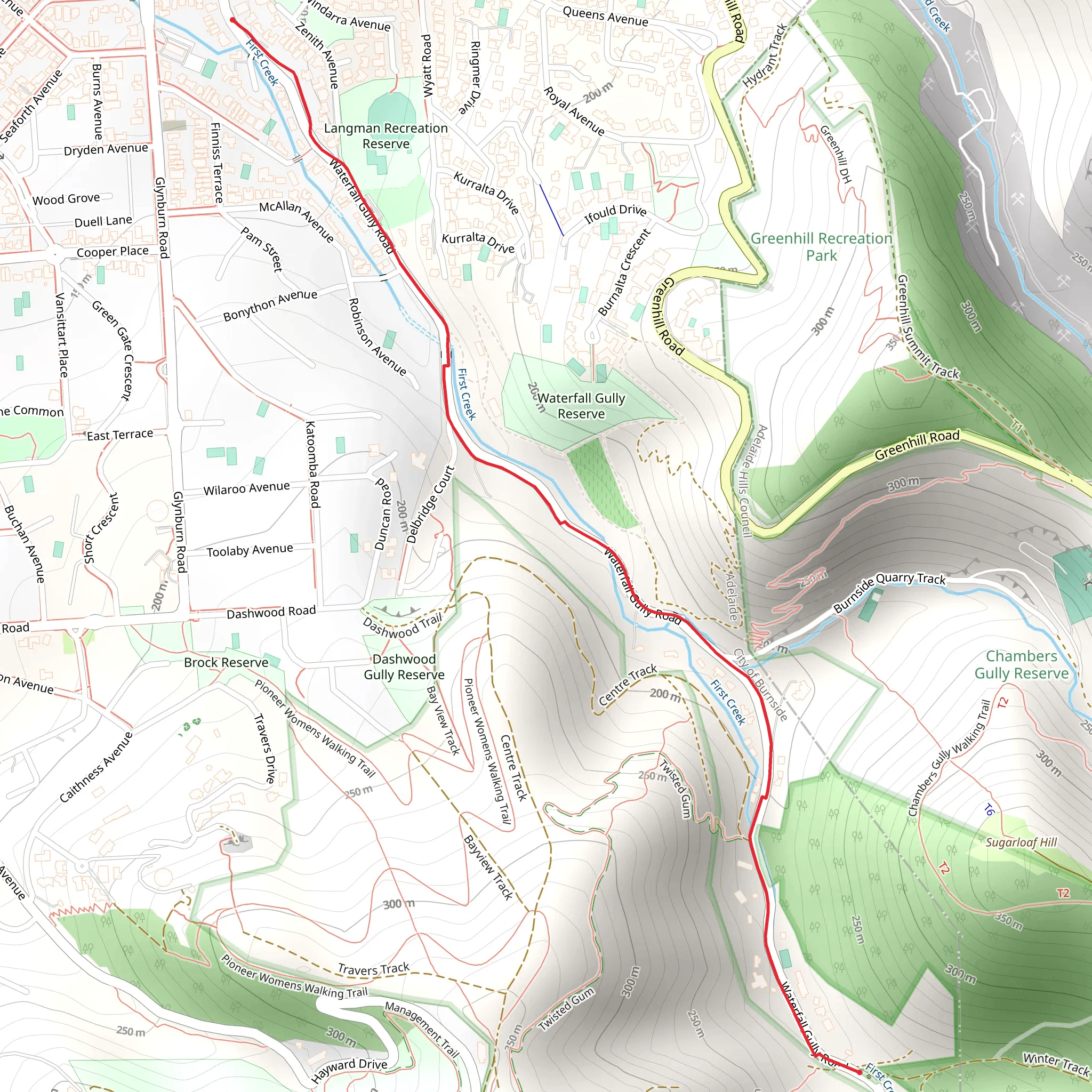 Waterfall Gully Walking Trail mobile static map