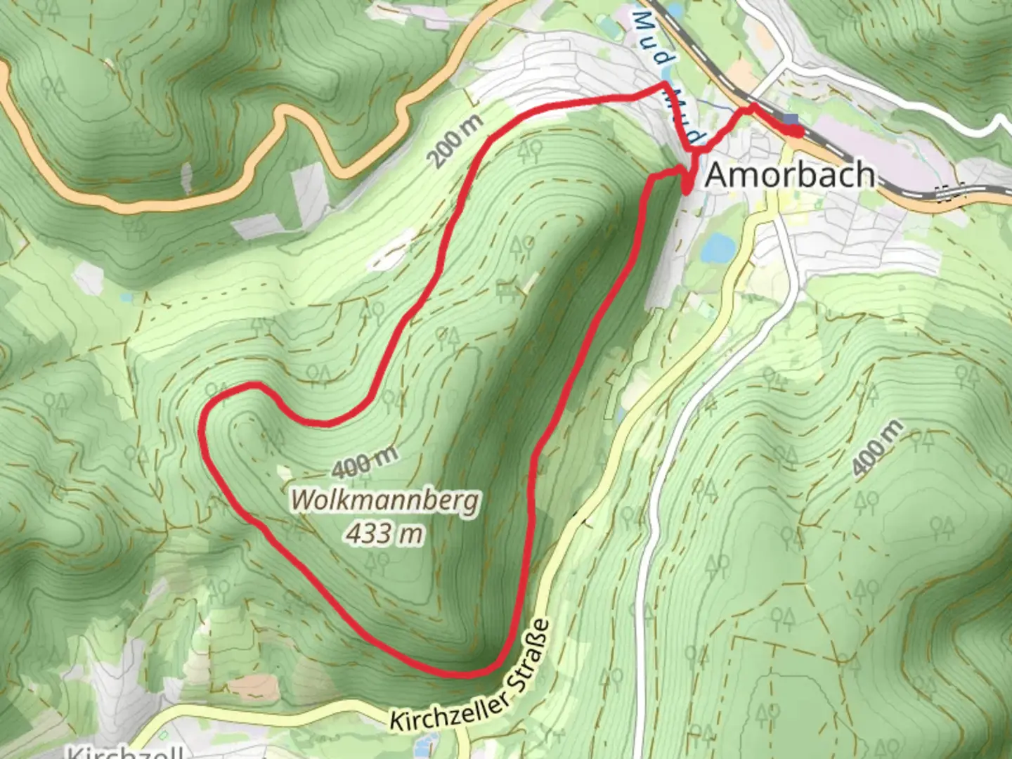 An image depicting the trail Amorbach Loop and its surrounding area.
