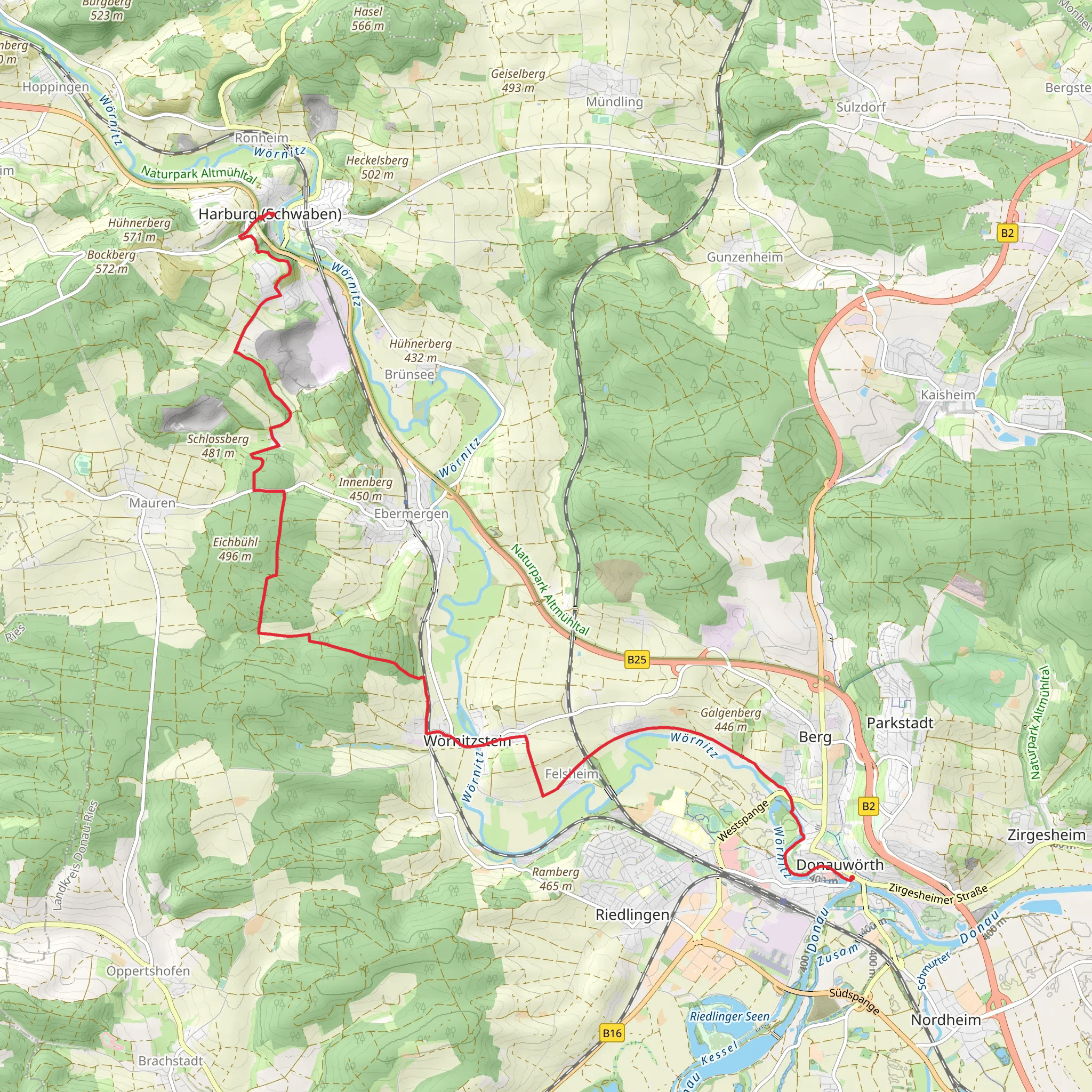 Harburg to Donauworth Walk mobile static map