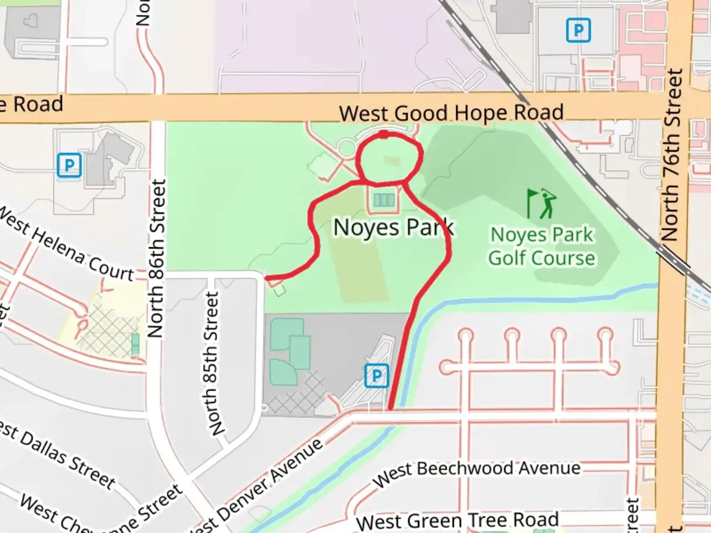 An image depicting the trail Noyes Park and its surrounding area.