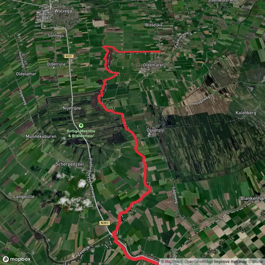 An image depicting the trail Kuinre to Dalhoeve via Lindedijk and its surrounding area.
