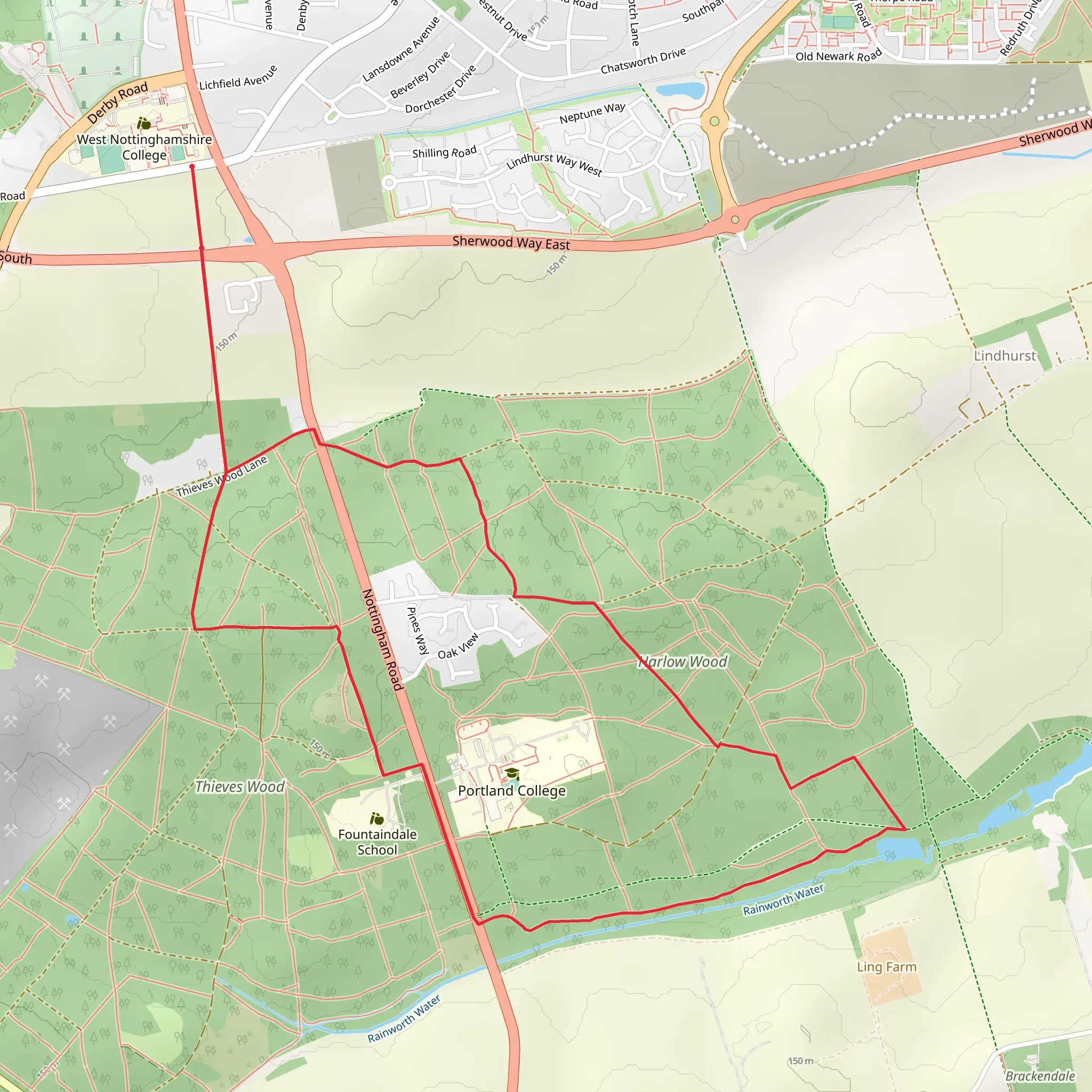Harlow Wood and Thieves Wood Loop mobile static map
