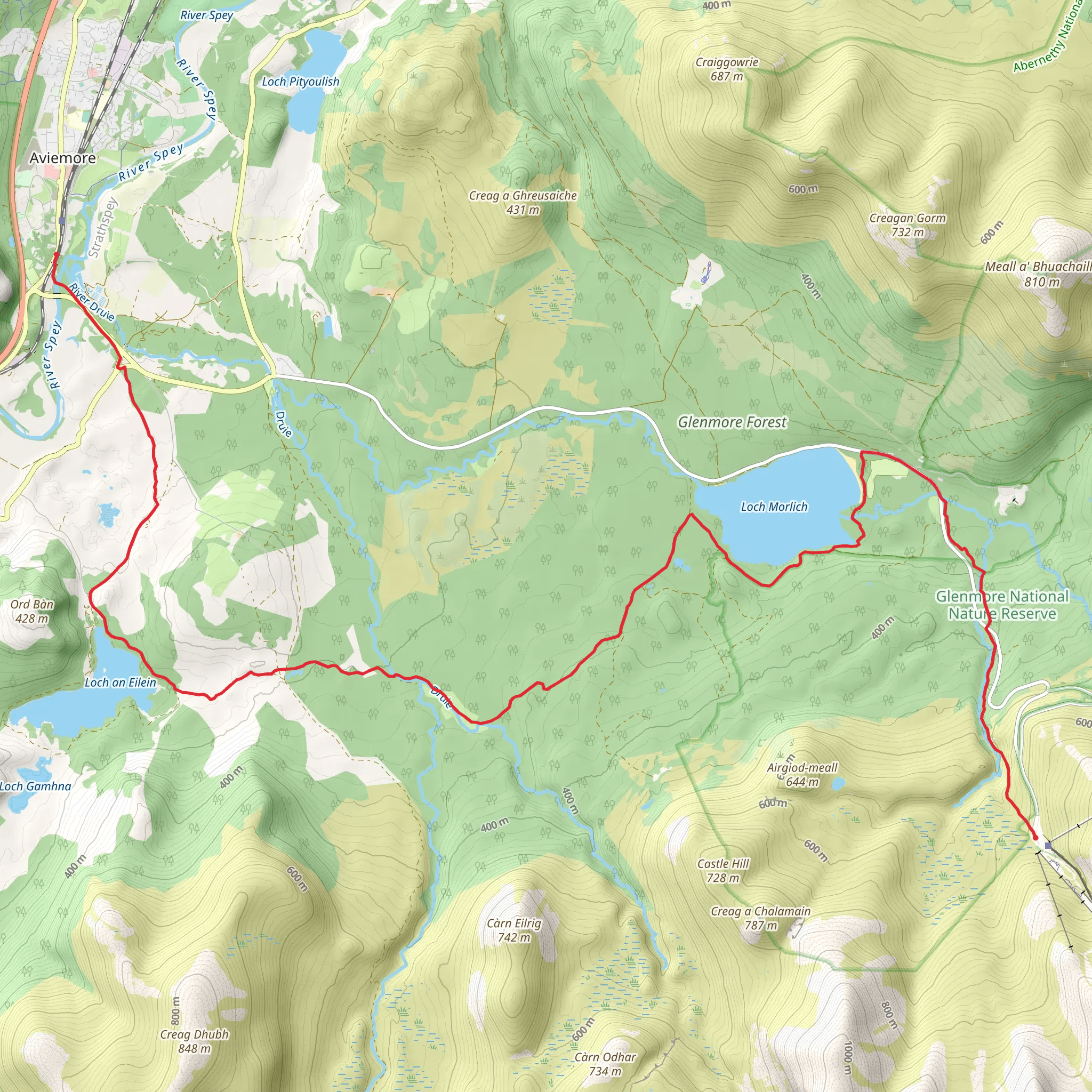 Base Station and Aviemore via Loch an Eilein mobile static map