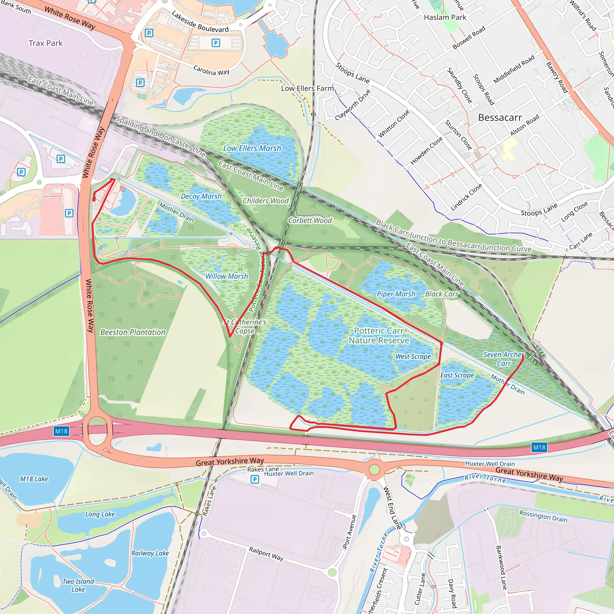 Potteric Carr Nature Reserve and Seven Arches Carr Walk mobile static map
