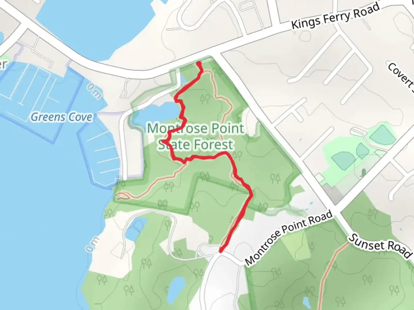 An image depicting the trail Montrose Point State Forest from Kings Ferry Road and its surrounding area.