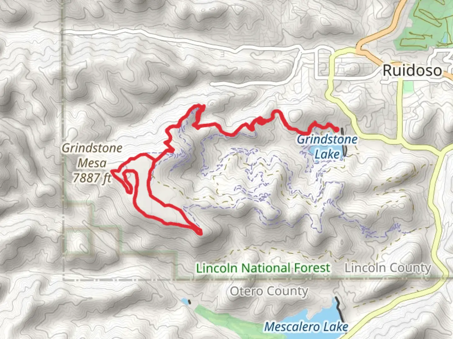 An image depicting the trail Old Grindstone and Grindstone Mesa Loop Trail and its surrounding area.