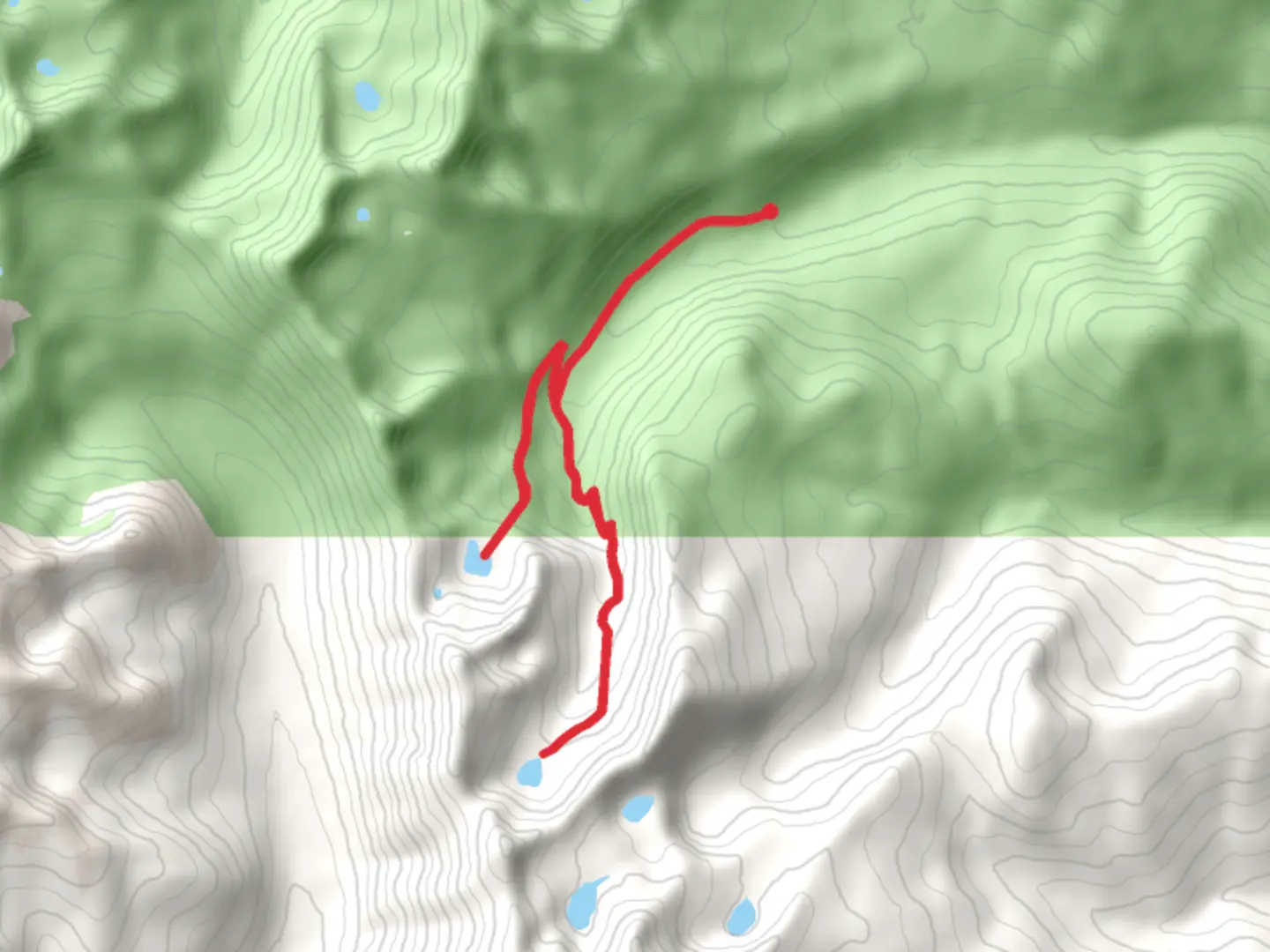 An image depicting the trail Bottleneck Lake and Snow Lake and its surrounding area.