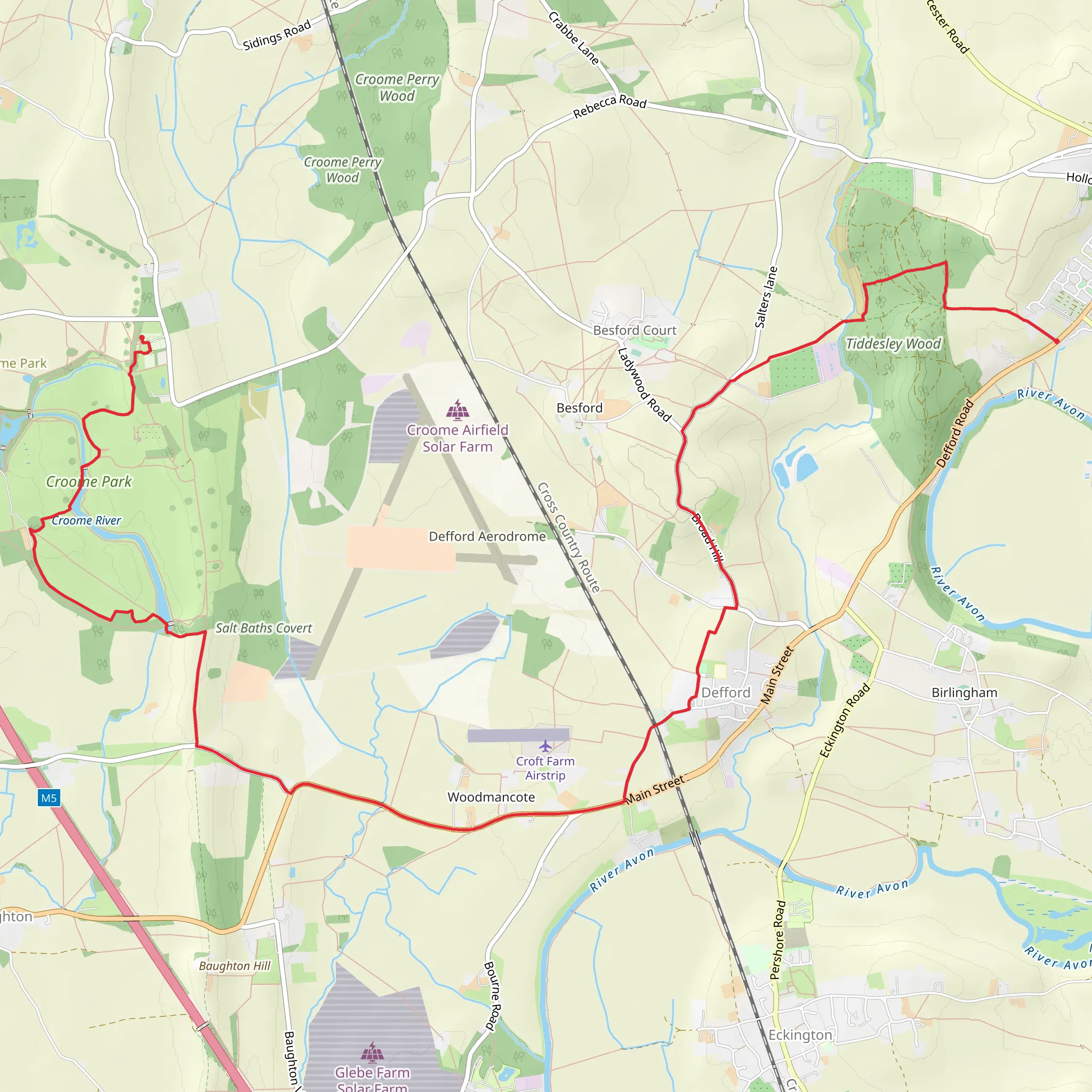 Croome Park to Tiddesley Wood Walk mobile static map