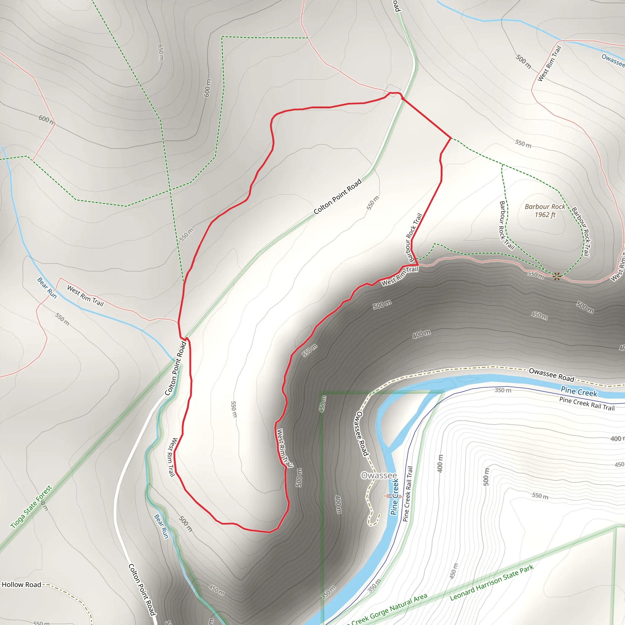 West Rim Trail and Barbour Rock Trail Loop from Colton Point Road mobile static map